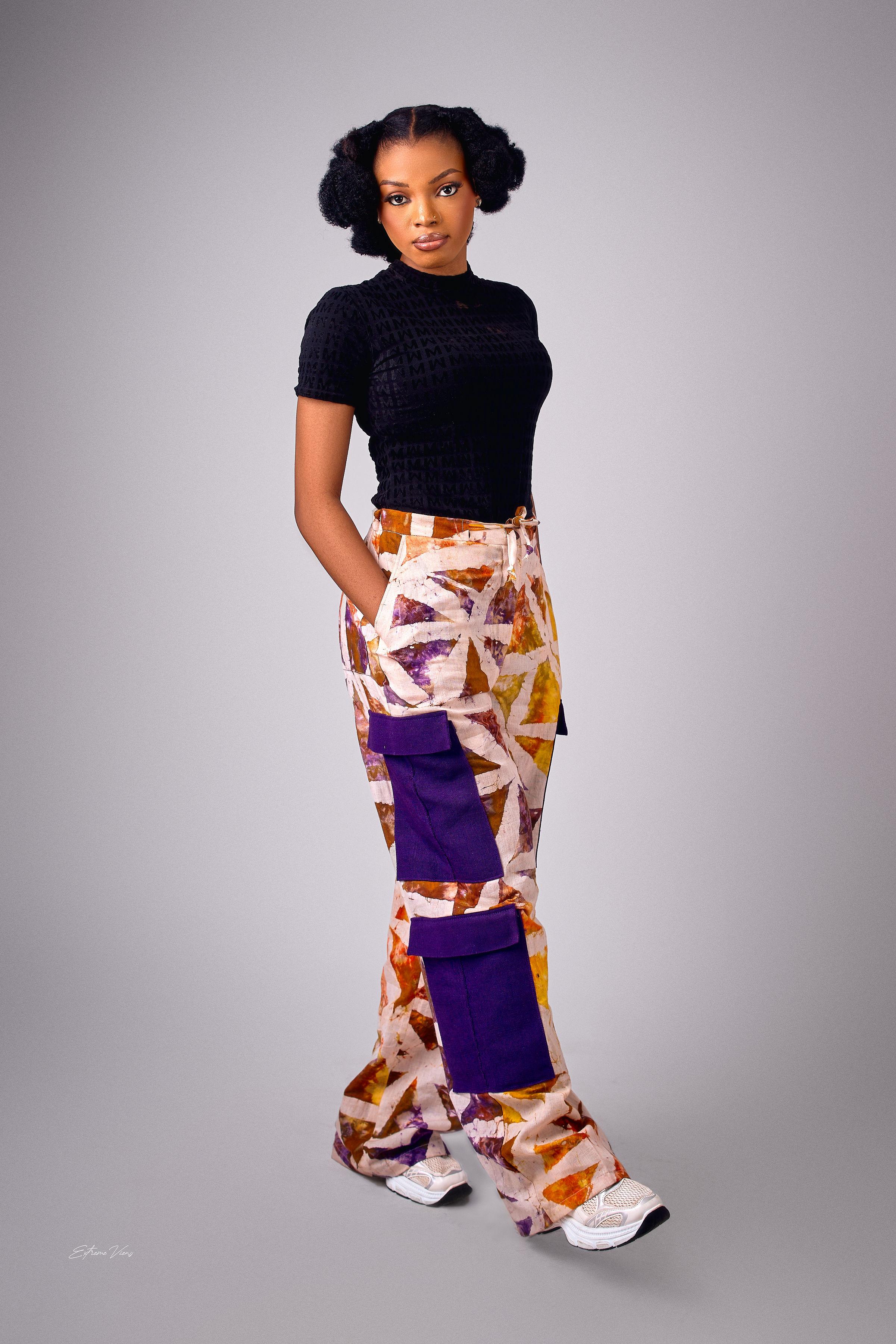 Adire and plain Aso oke cargo pants