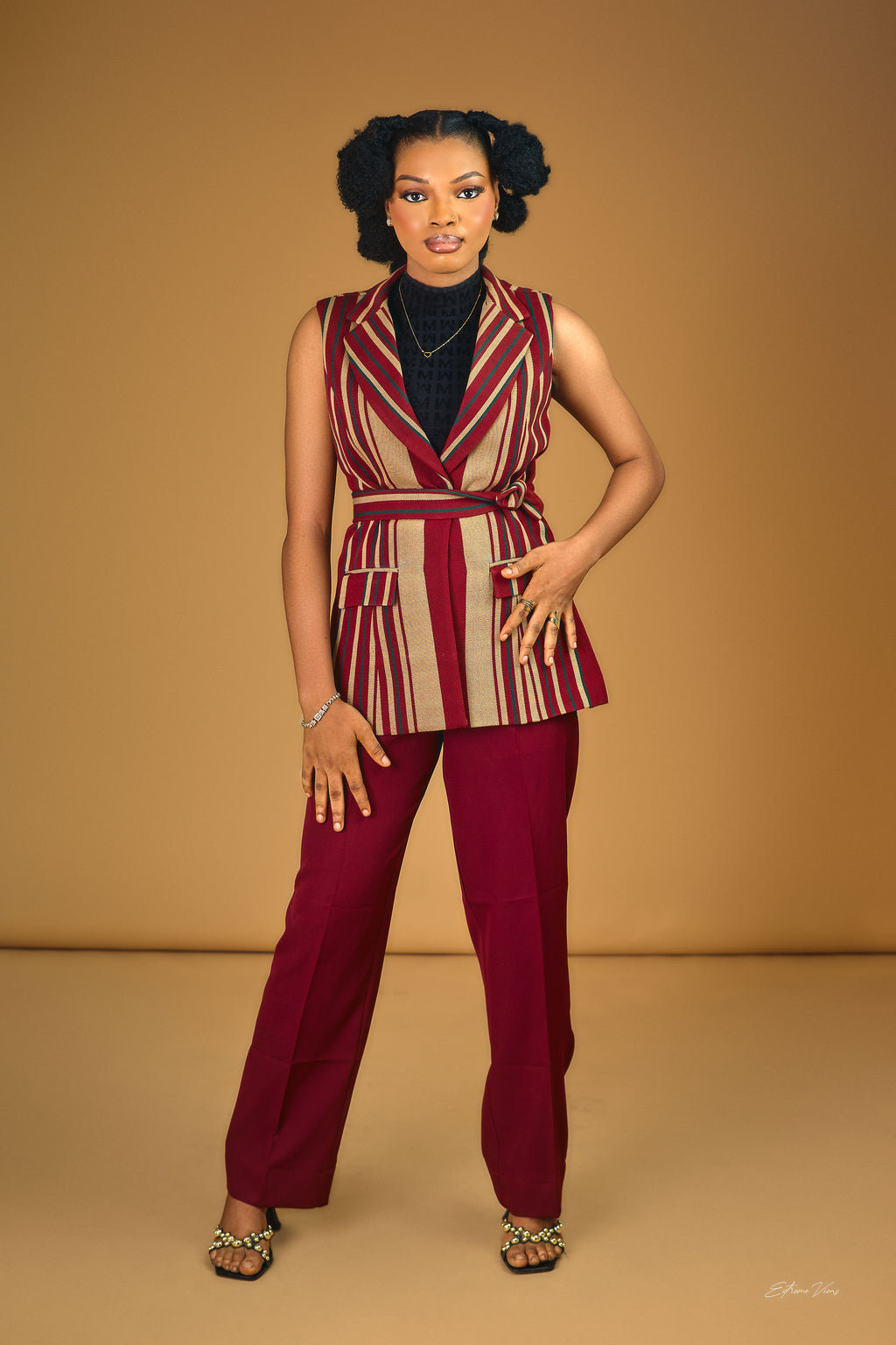 2 pieces Aso oke sleeveless jacket and pant