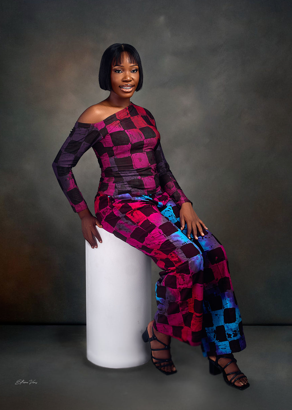 Asymmetric long sleeve blouse and pant (Adire)