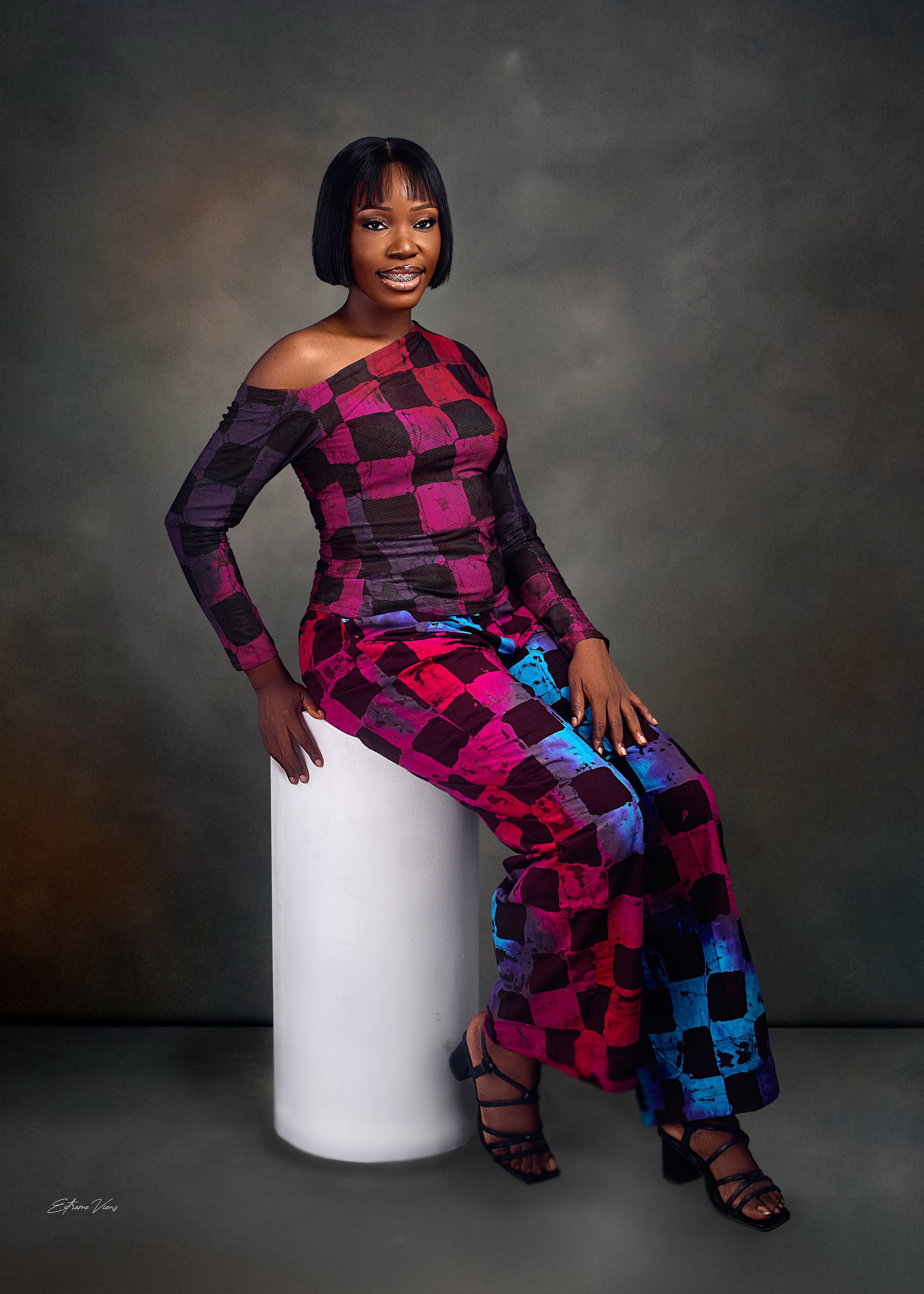 Asymmetric long sleeve blouse and pant (Adire)