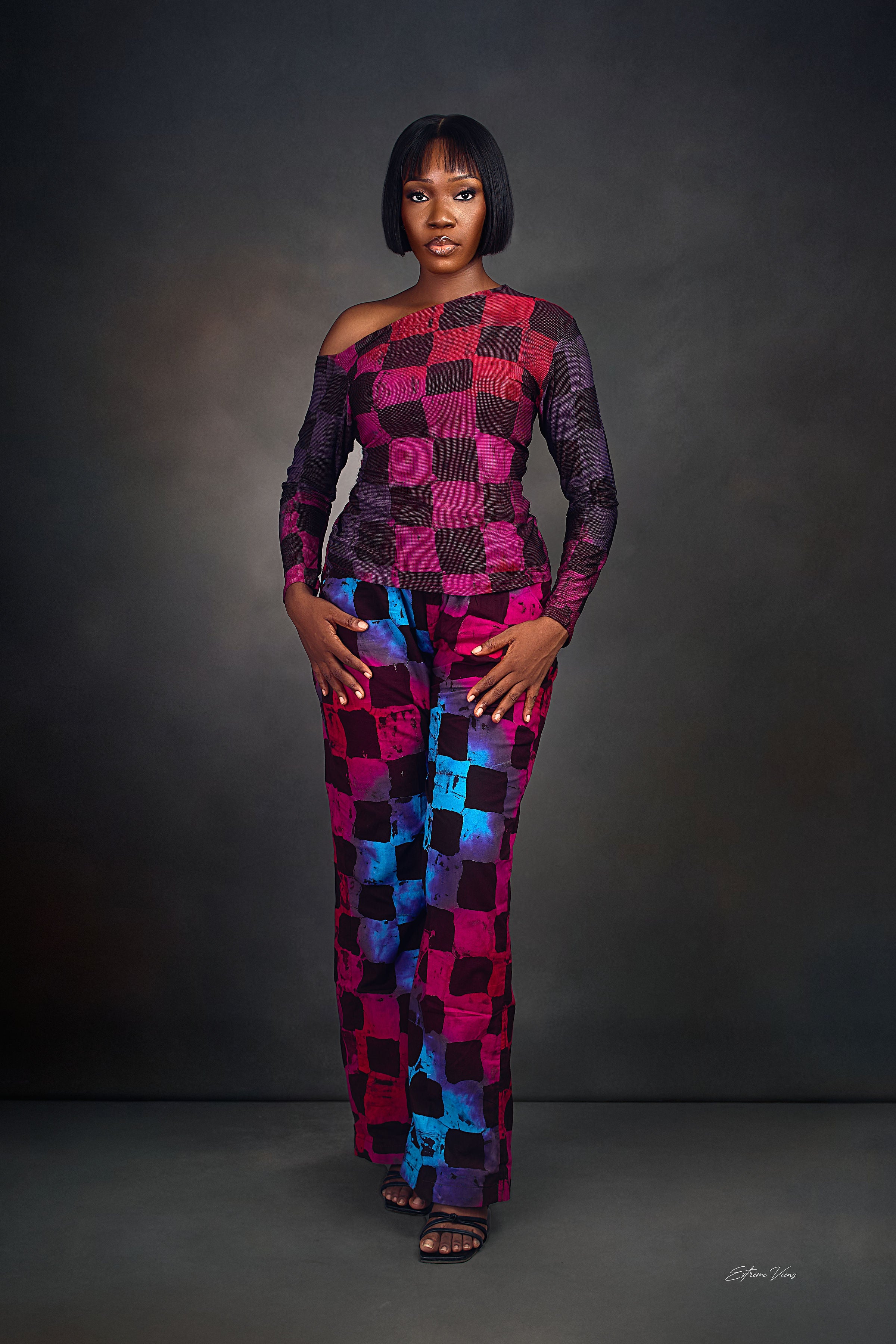 Asymmetric long sleeve blouse and pant (Adire)