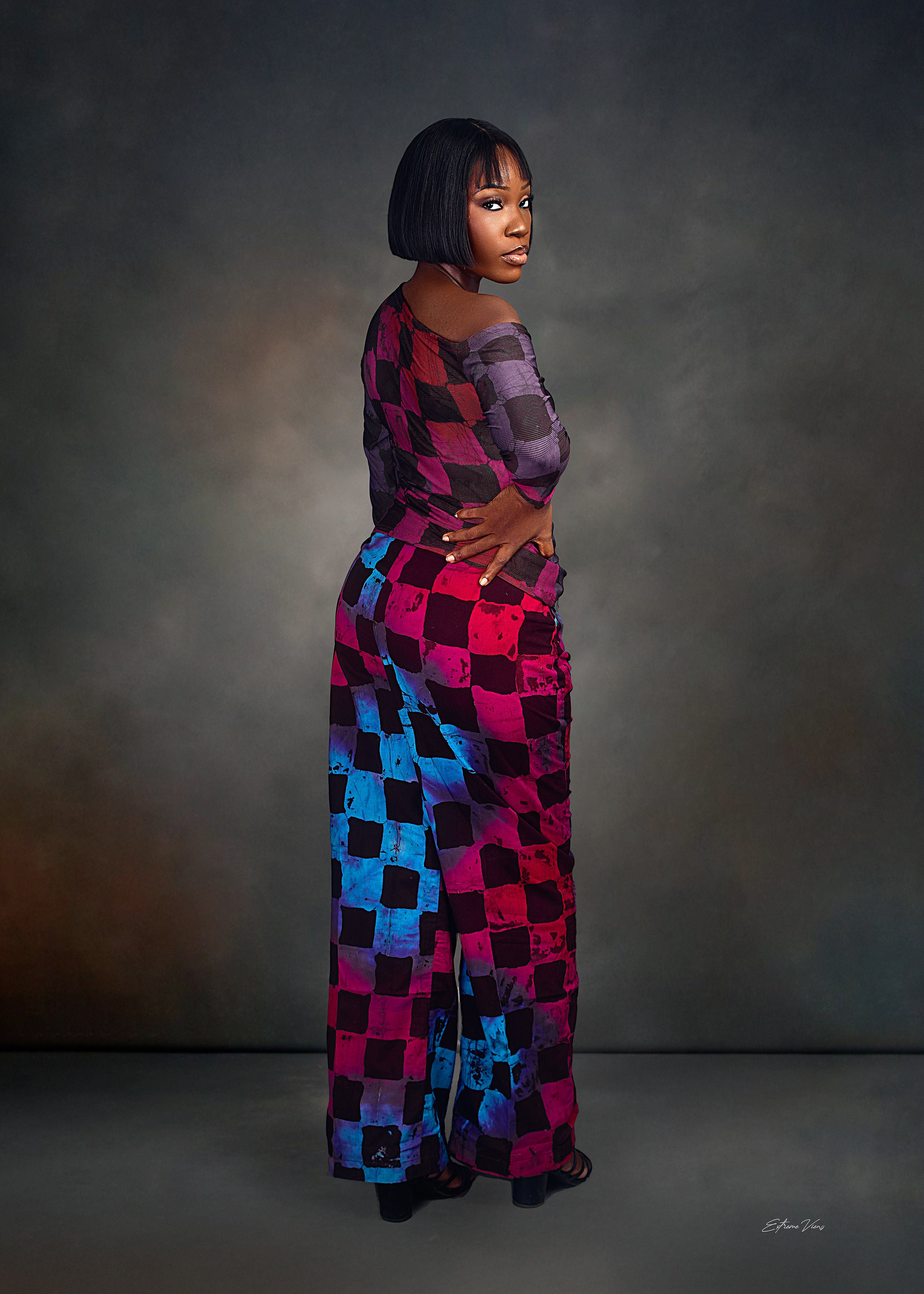 Asymmetric long sleeve blouse and pant (Adire)