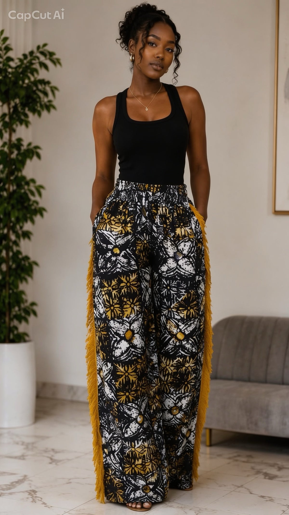 Adire side frills pant