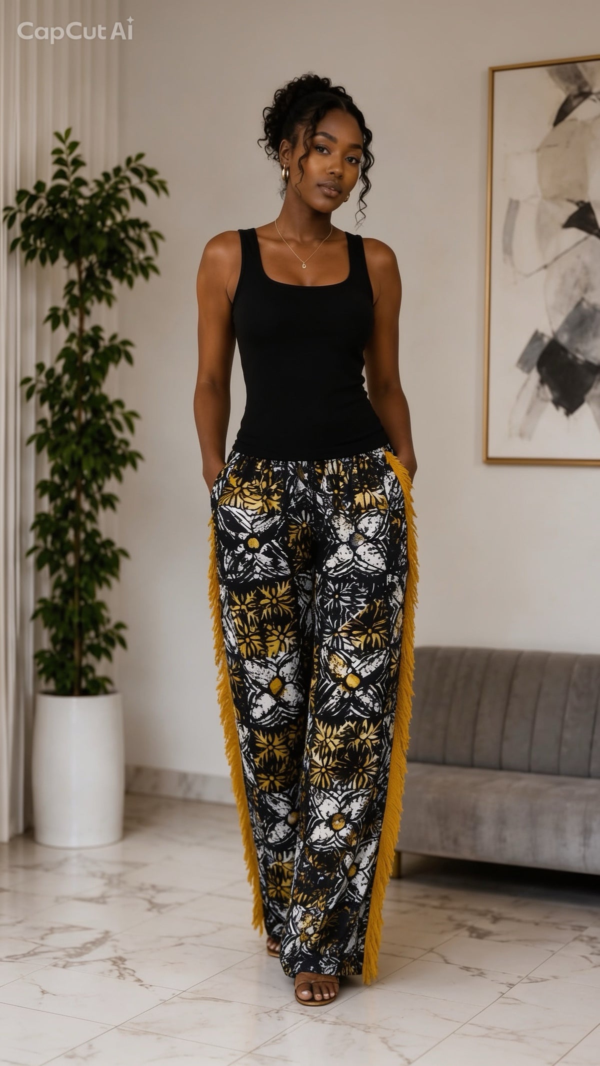Adire side frills pant