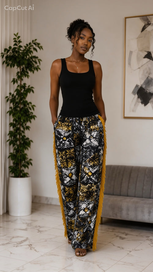 Adire side frills pant